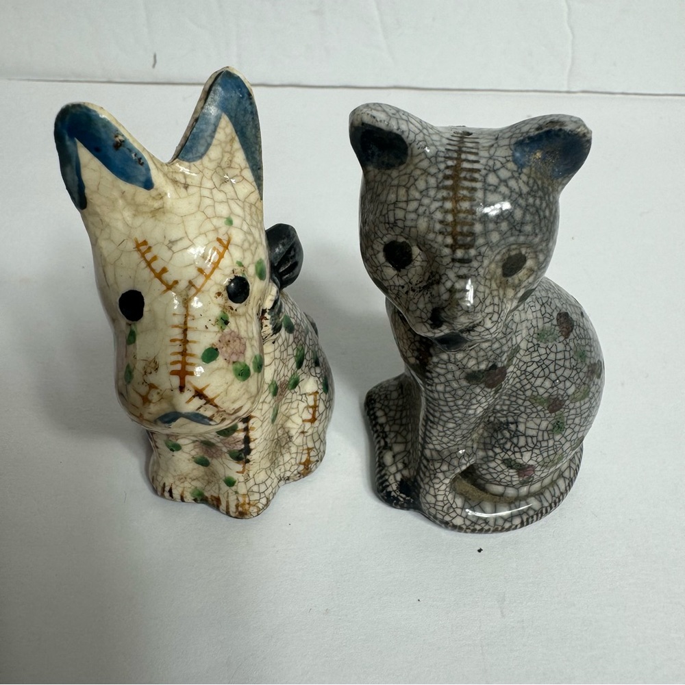 Vintage patchwork Scottie dog and cat salt and pepper Shaker Set.